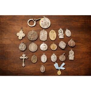 Vintage Catholic Religious Medal Lot Cross Saints Italy Devotional Mixed